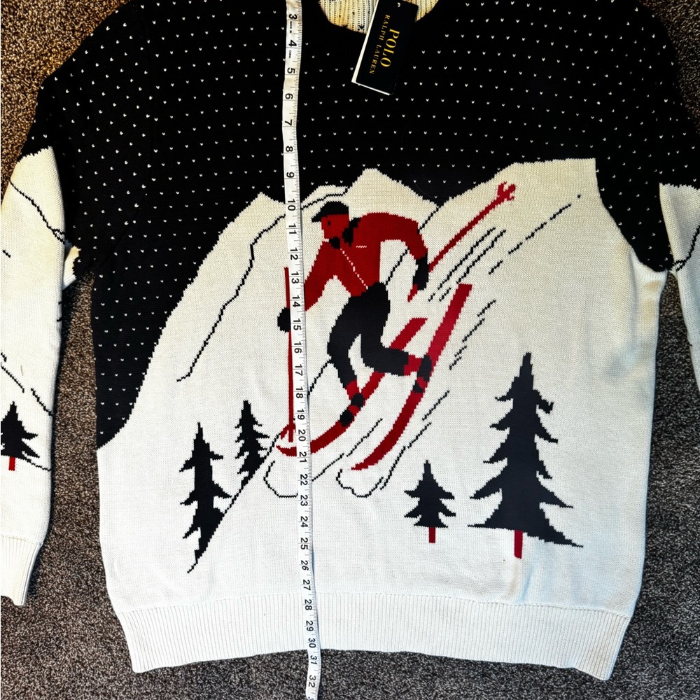 Men's Skiing Pattern Sweater - Black, White, Red NWT Size XXL - Picture 5 of 7